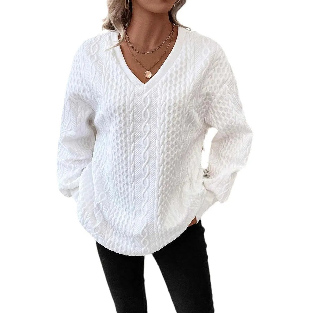 Milky white loose casual long sleeve T-shirt with 3D pattern in Japanese Korean style