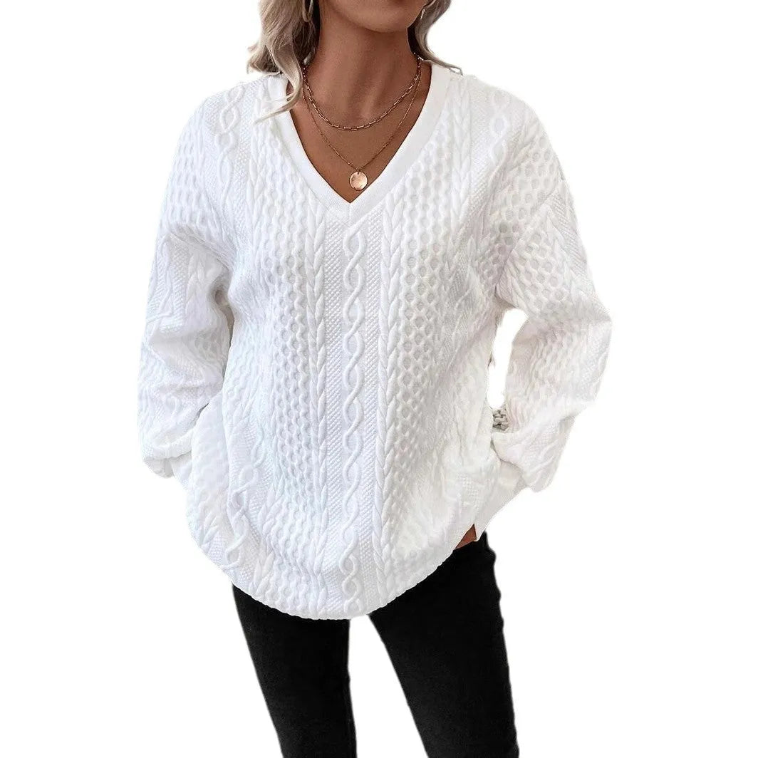 Milky white loose casual long sleeve T-shirt with 3D pattern in Japanese Korean style