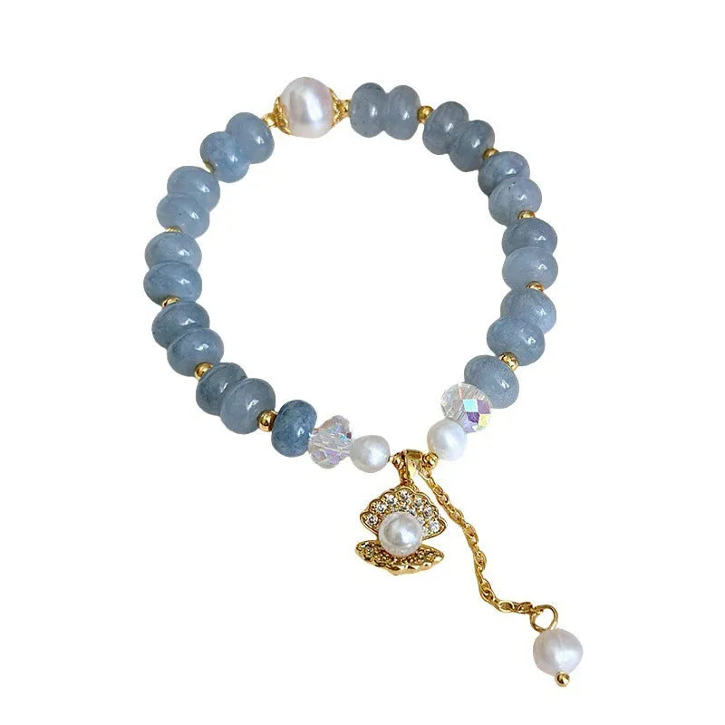 Natural aquamarine pearl healing bracelet with adjustable design for women