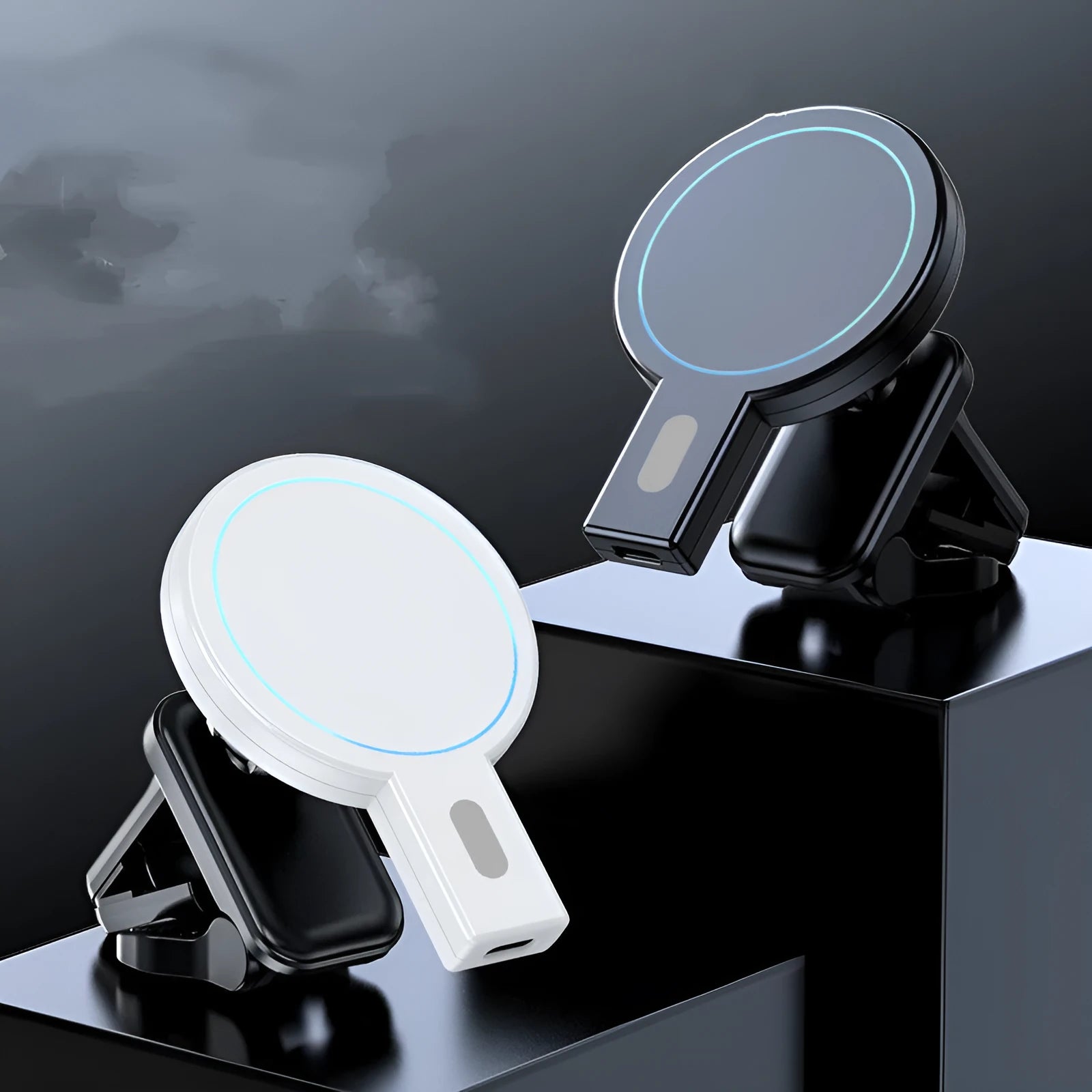 White mobile magnetic absorption wireless charger with compact dimensions and PD charging protocol