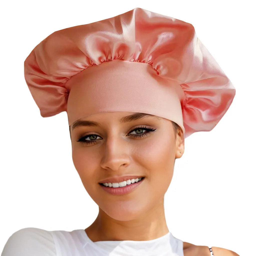 Wide-brimmed knitted tie dye polyester headscarf for women with high elastic fit, flat top, and sunshade function