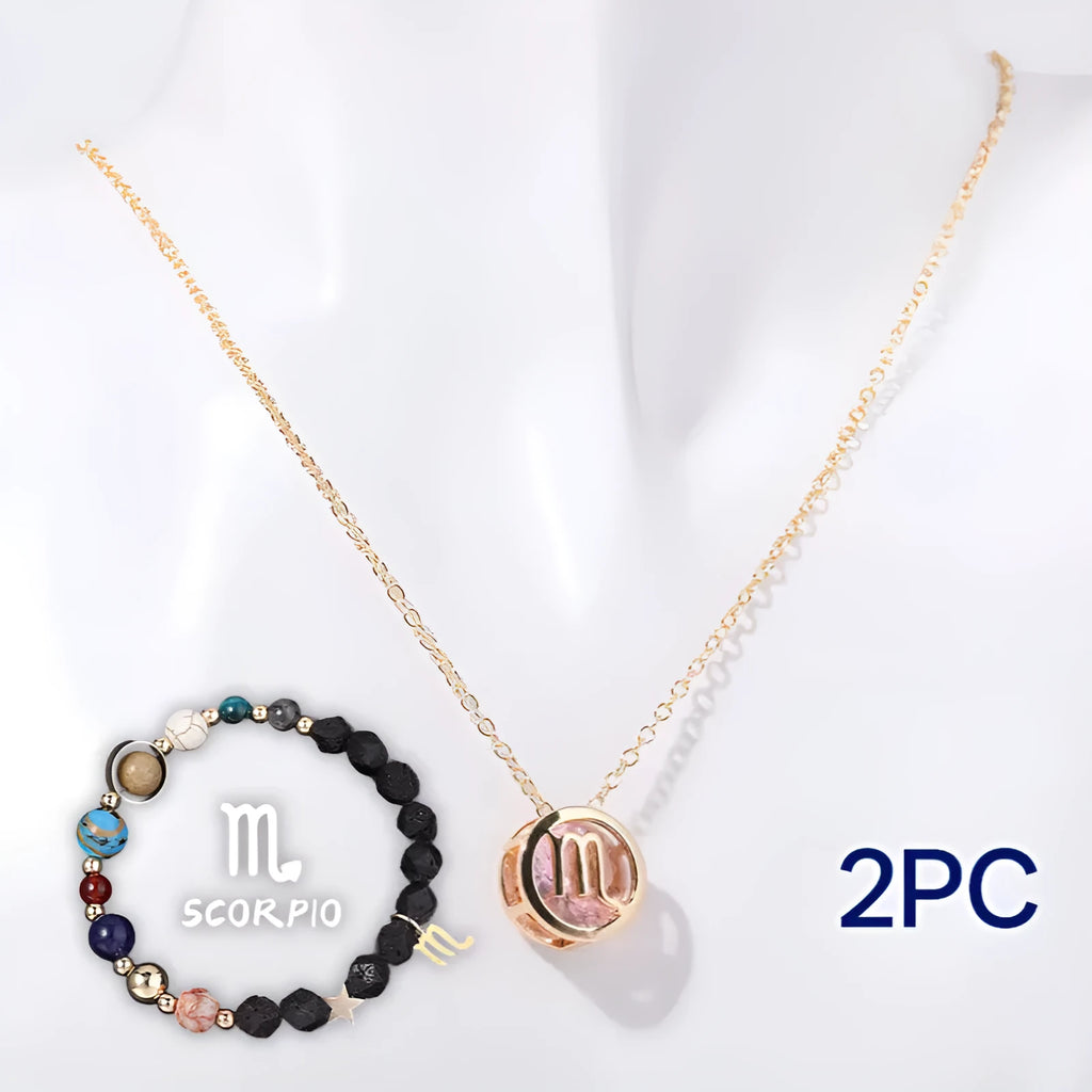 Natural stone beaded necklace and bracelet set on an adjustable nylon cord.