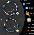 Set of twelve natural stone beaded bracelets, each representing a different zodiac sign.