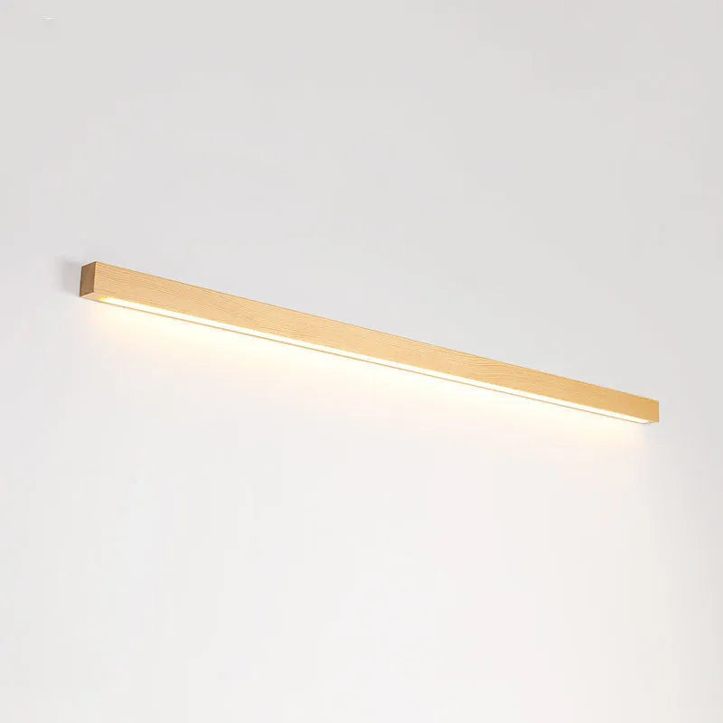 Walnut colour log strip wall lamp with LED lighting in modern minimalist design