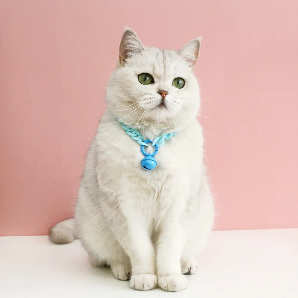 Adjustable plastic pet collar in macaron candy colours with chain details for cats dogs rabbits