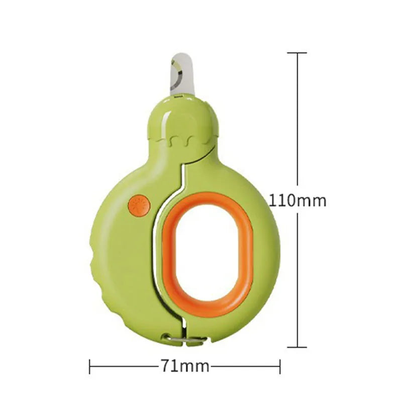 LED illuminated pet nail clippers for cats and dogs showing quick-light technology and non-slip handles
