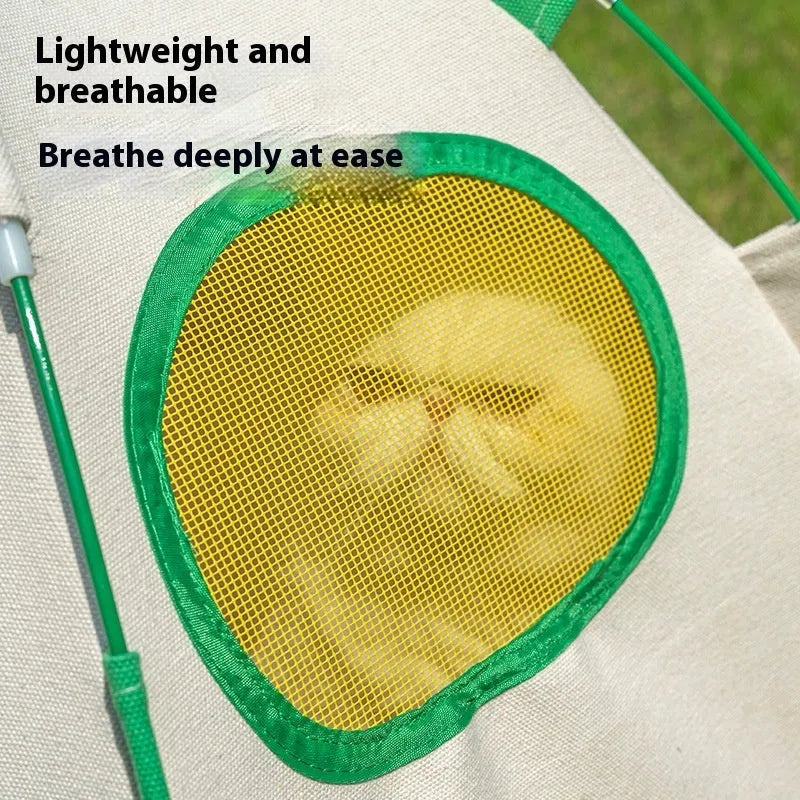 Grey dome-shaped cloth cat tent with a thick padded floor inside, set on a carpet.