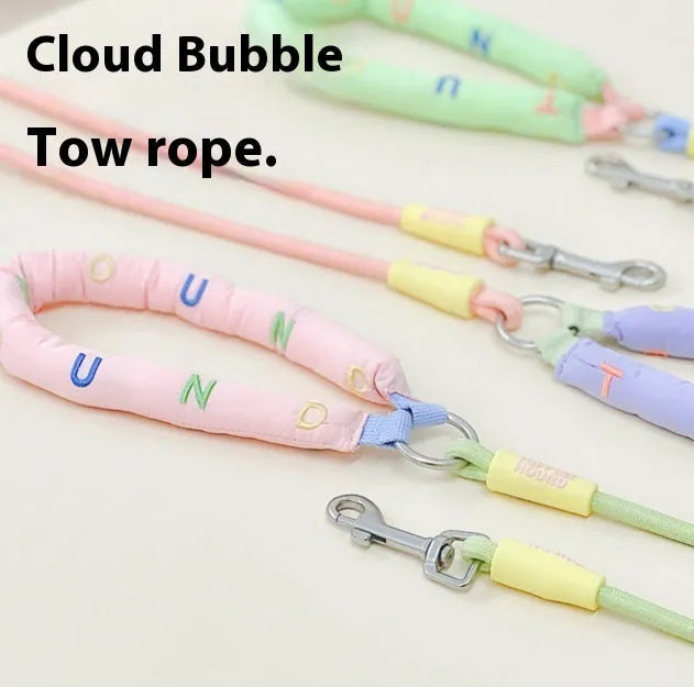 Polyester dog leash with hand holding rope in pink, green, purple, or raspberry powder colours