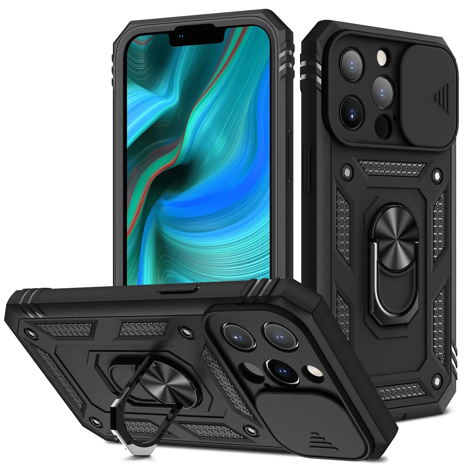 Magnetic iPhone back cover case with sliding window bracket in two-tone colours