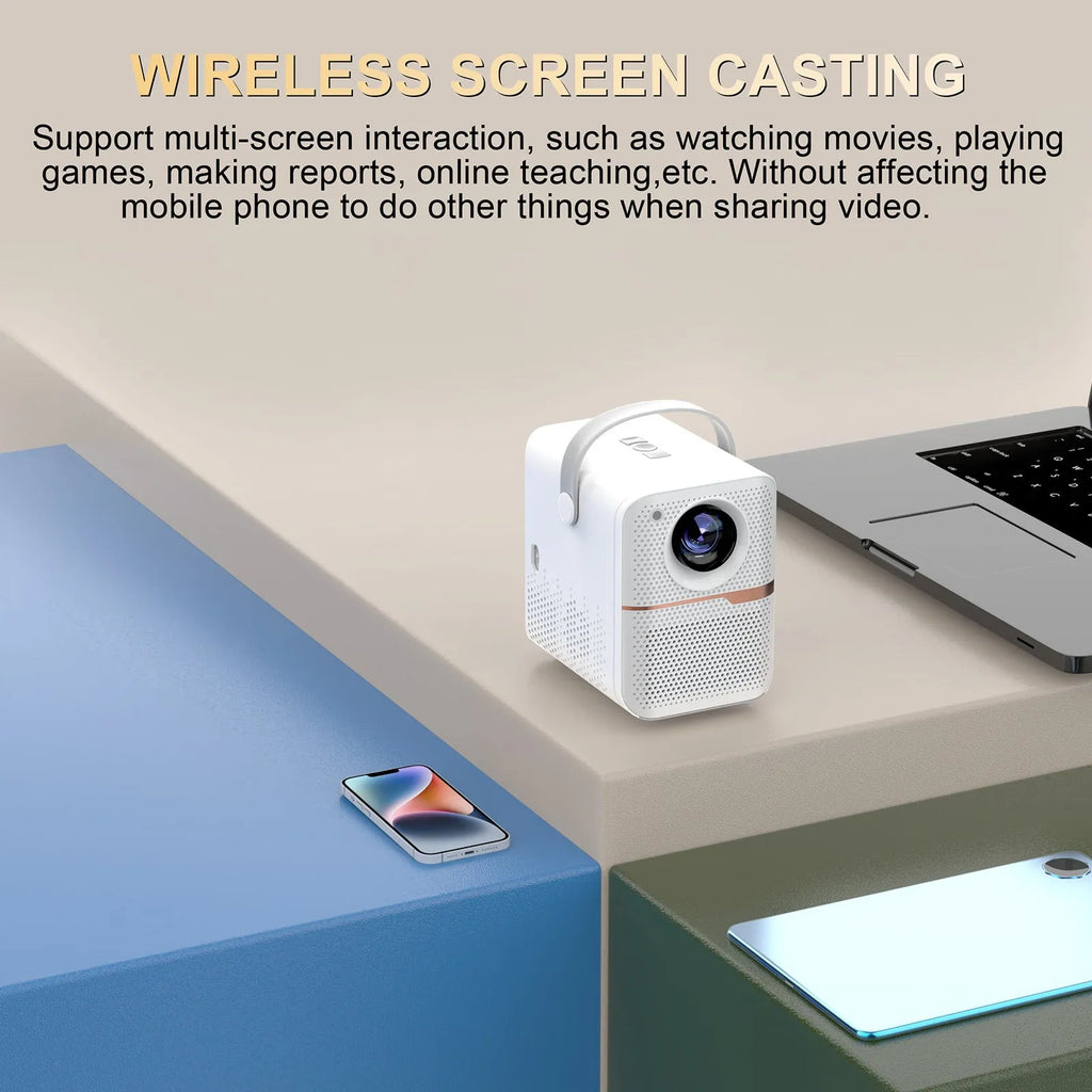 P10 portable Android projector in black or white with 720p resolution and 400 lumens brightness