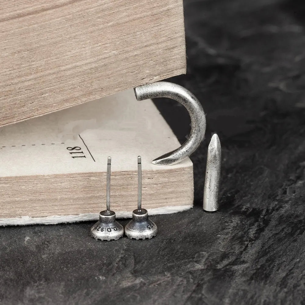 S925 sterling silver nail stud earrings in straight or curved punk designs with ear hook fittings