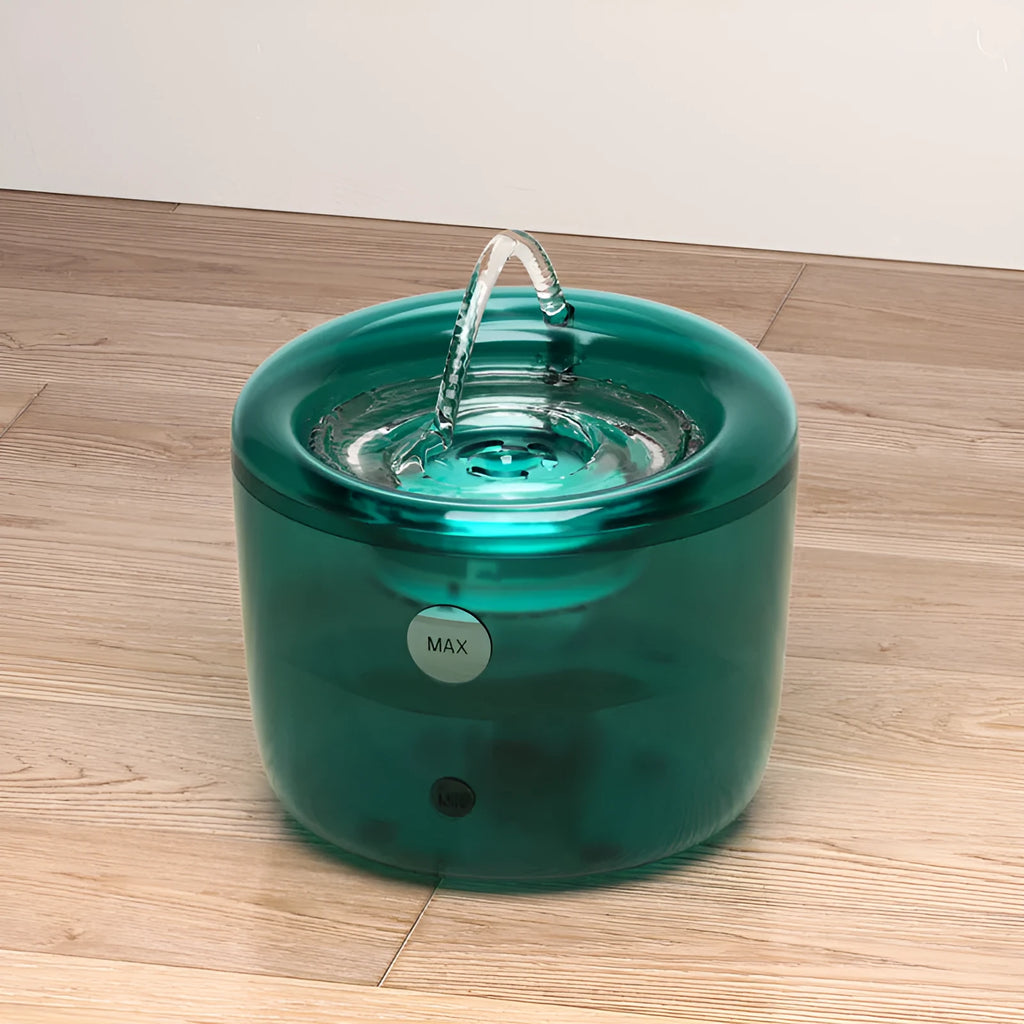 Grey automatic pet water fountain with USB cable and circulating water display
