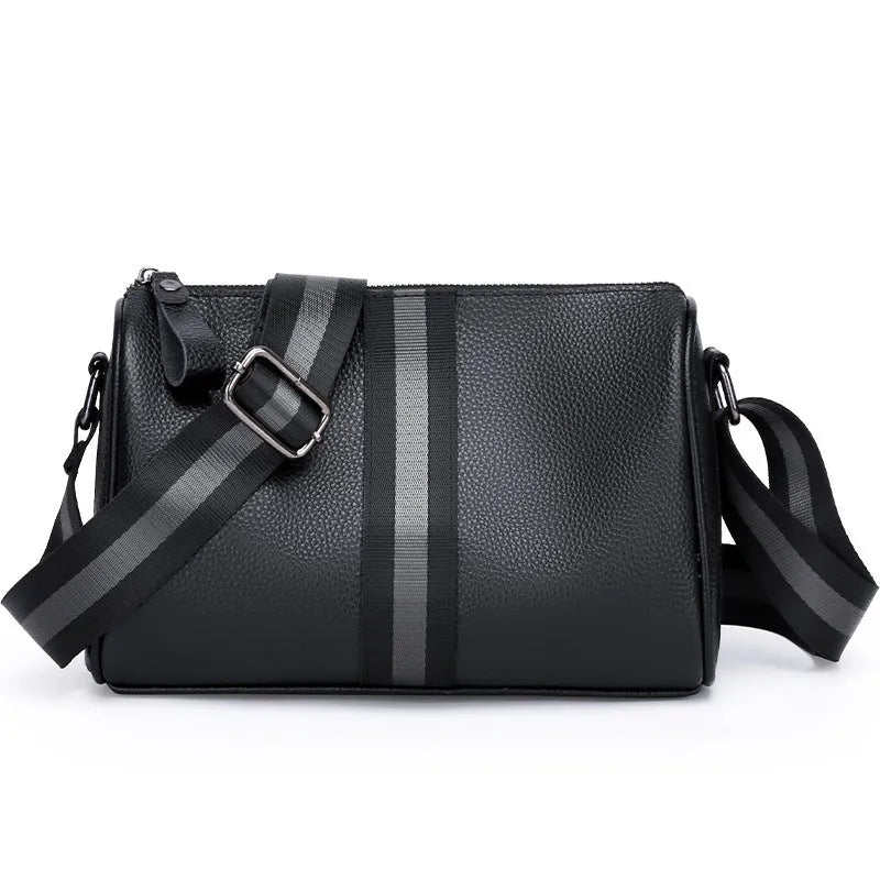 Black genuine leather one-shoulder crossbody bag with a single strap.