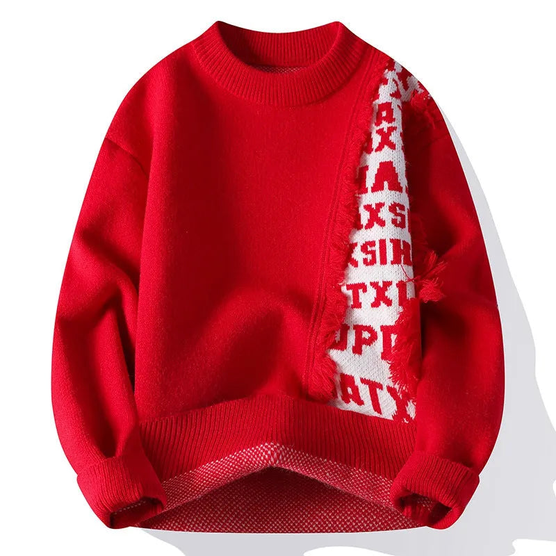 Men's loose ribbed knit pullover in rabbit fur blend fabric available in multiple sizes