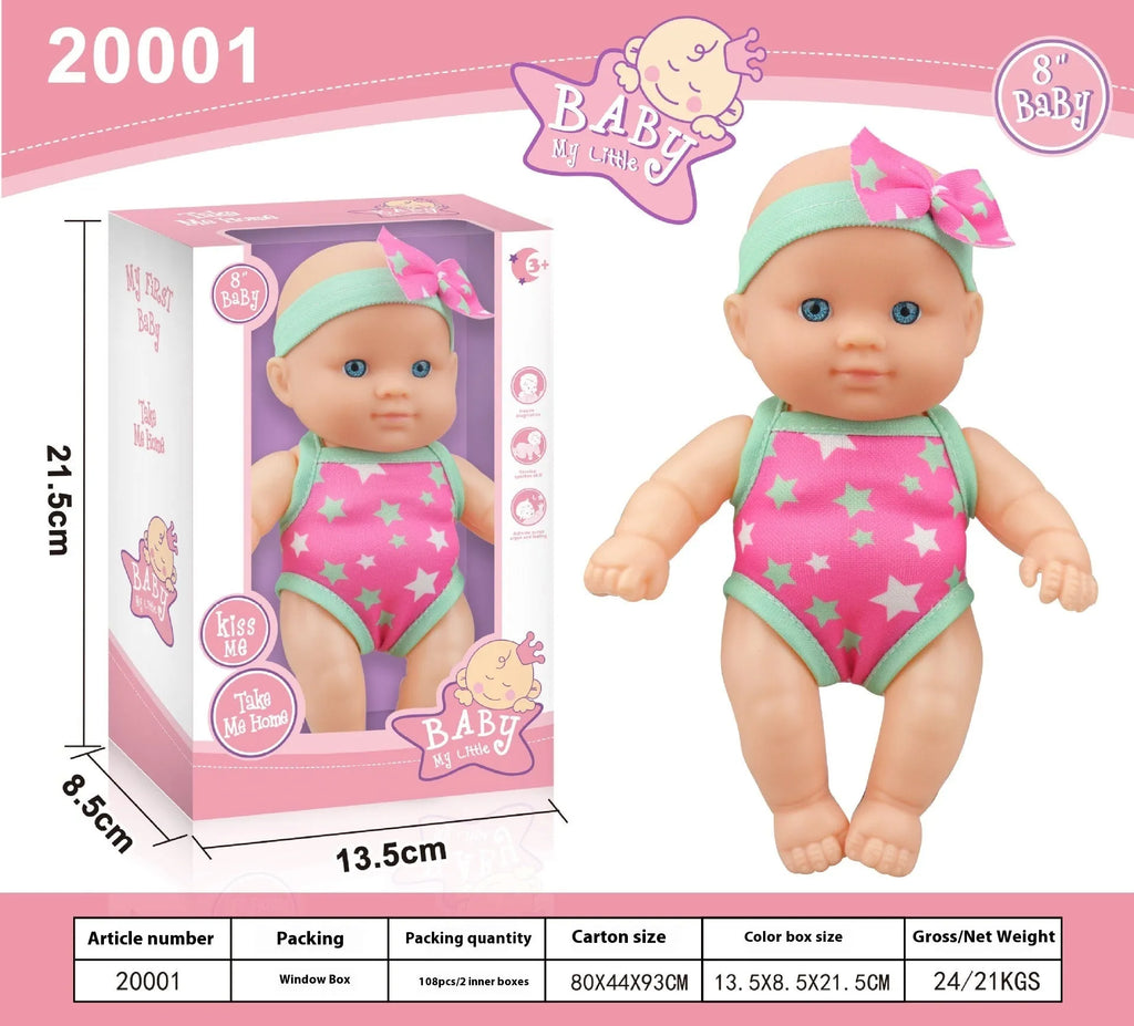 Simulation baby vinyl figurine doll in display showing realistic details and 21.5cm height