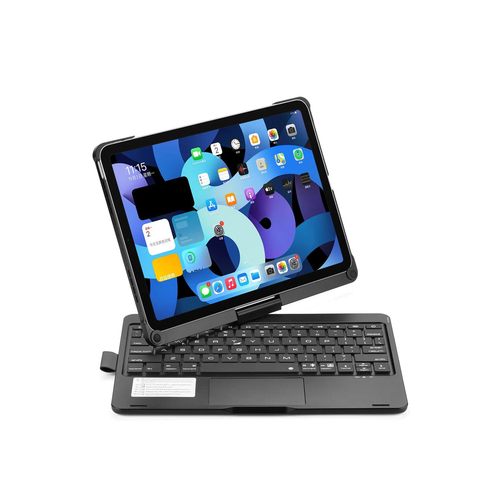 360-degree rotating Bluetooth keyboard with touch backlight for iPad tablets in black silver rose gold