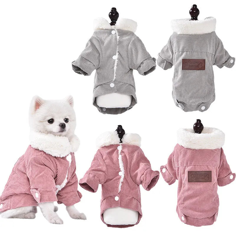 Lambswool dog vest with fleece lining in grey and pink colours for autumn and winter warmth