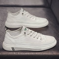 Men's white casual shoes with PU leather upper and flat low-heel sole