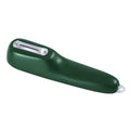 Dark green peeling knife with a storage tube and stainless steel blade on a kitchen worktop.