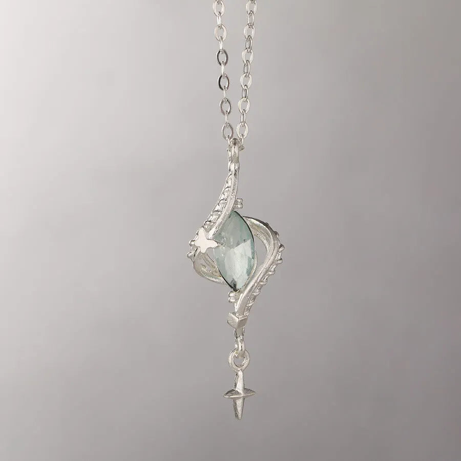 Hollow out pendant necklace with Mori style winding design on cross chain
