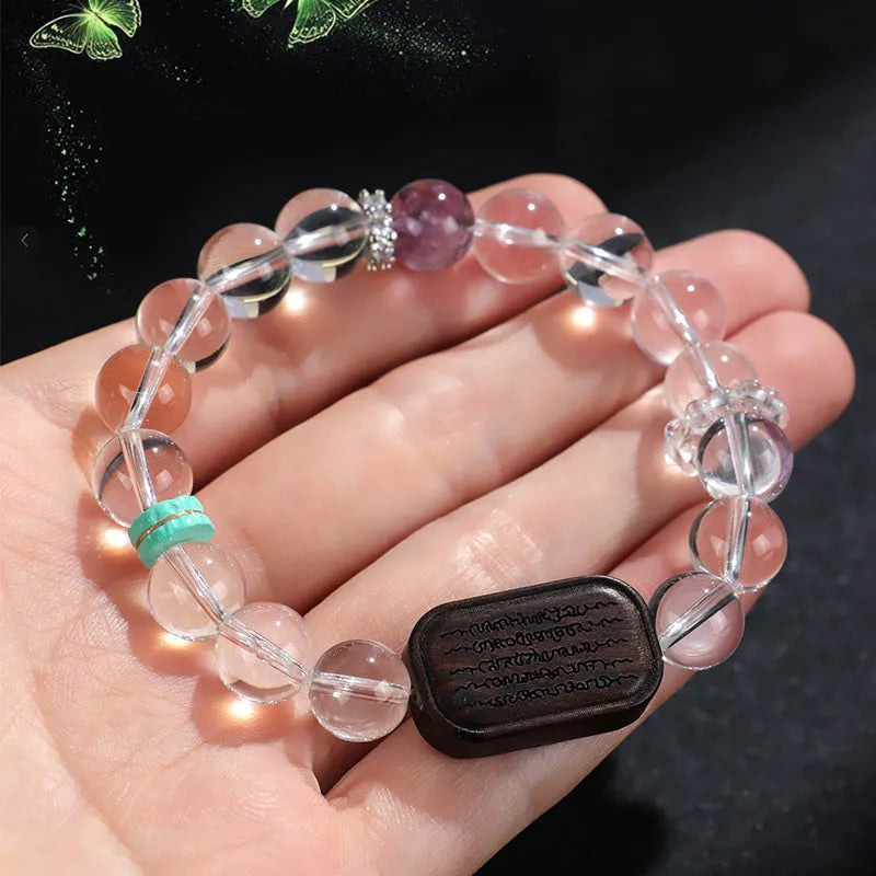 Handmade natural white crystal ebony five warp bracelet showing ethnic style design