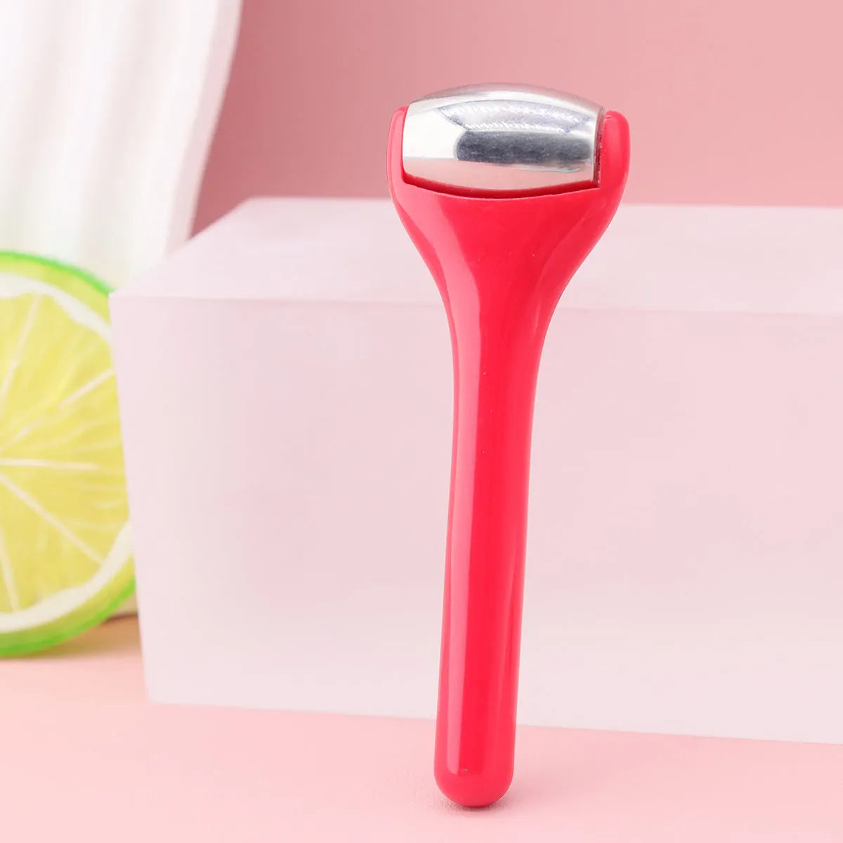 Ice roller eye cream stick 8cm cold compress tool with stainless steel head in pink colour