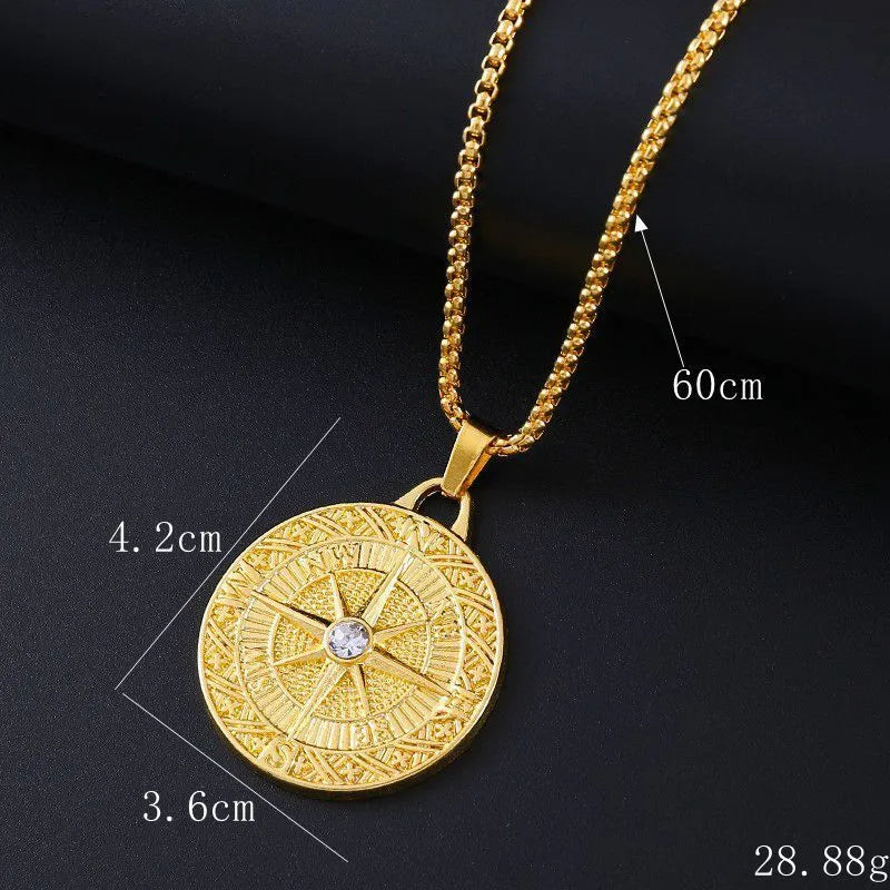Geometric alloy pendant necklace with inlaid zircon detail in gold colour BY0349