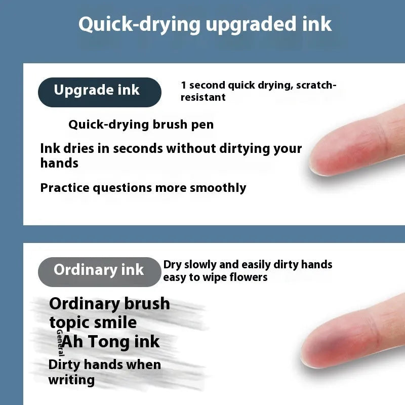 Quick-drying ballpoint pen refills in black, blue, ink blue, and red colours showing packaging of 10 bags