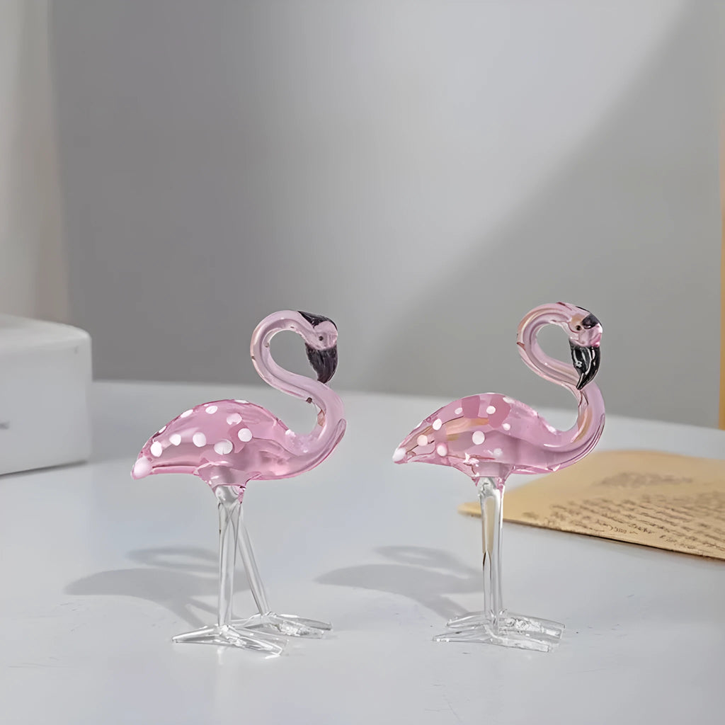 Pink and white crystal flamingo decorative ornament for tabletop display.