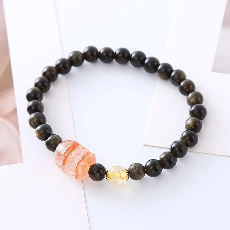 Natural obsidian Pi Xiu bracelet with animal zodiac modelling in retro artistic style.