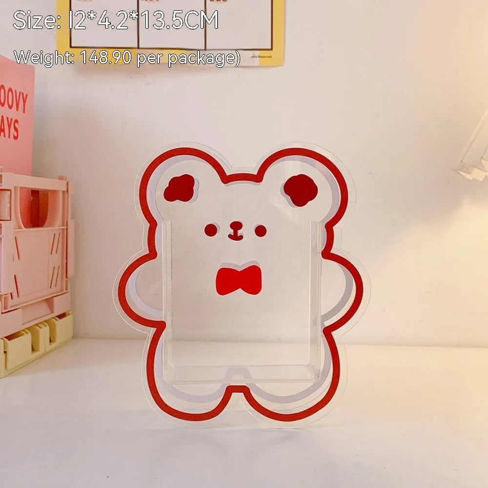 Square clear acrylic storage box with decorative character design for stationery organisation
