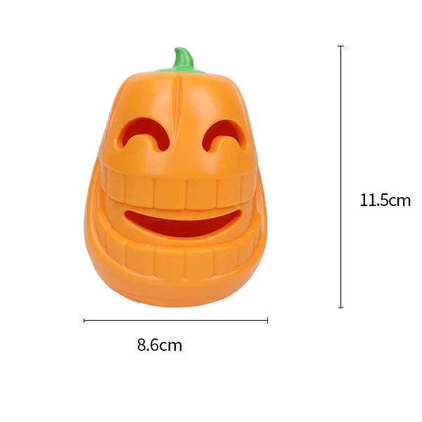 Halloween pumpkin shaped interactive dog chew toy with treat-dispensing funnel design
