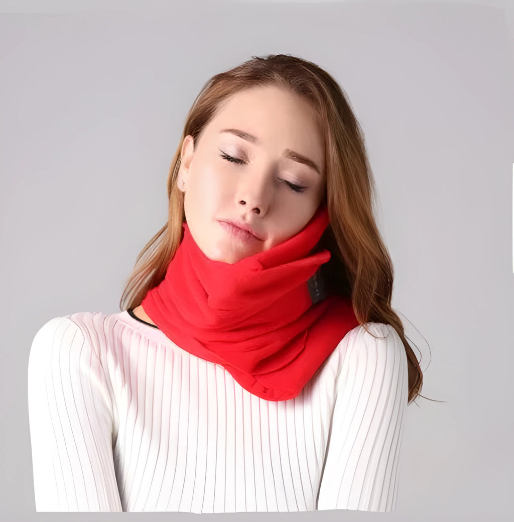 U-shaped neck support travel pillow scarf in four colour options with cotton filling