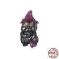 Halloween black cat bead in S925 sterling silver, 15x8mm with 4.5mm aperture, electroplated finish