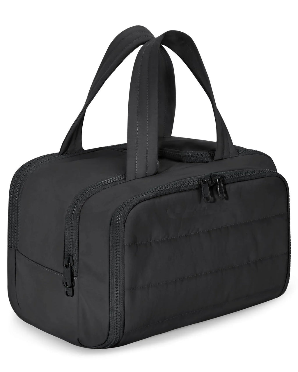 Large open travel toiletry bag in polyester showing beige colour, dimensions 29.97 x 18.54 x 21.08cm.