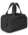 Large open travel toiletry bag in polyester showing beige colour, dimensions 29.97 x 18.54 x 21.08cm.