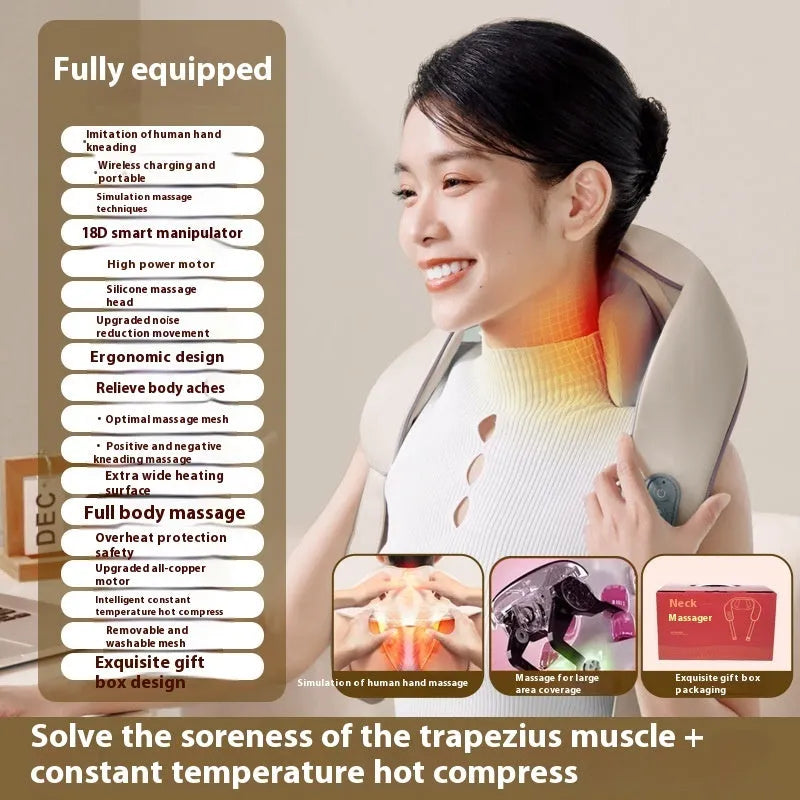 Blue rechargeable foldable electric neck and shoulder massager with display.