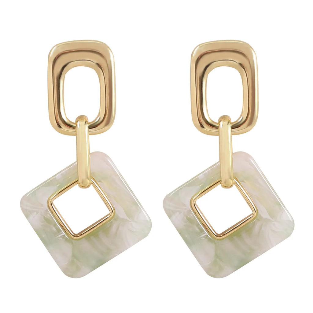 Copper hollow geometric square earrings with chamfered corners in gold or blue electroplated finish