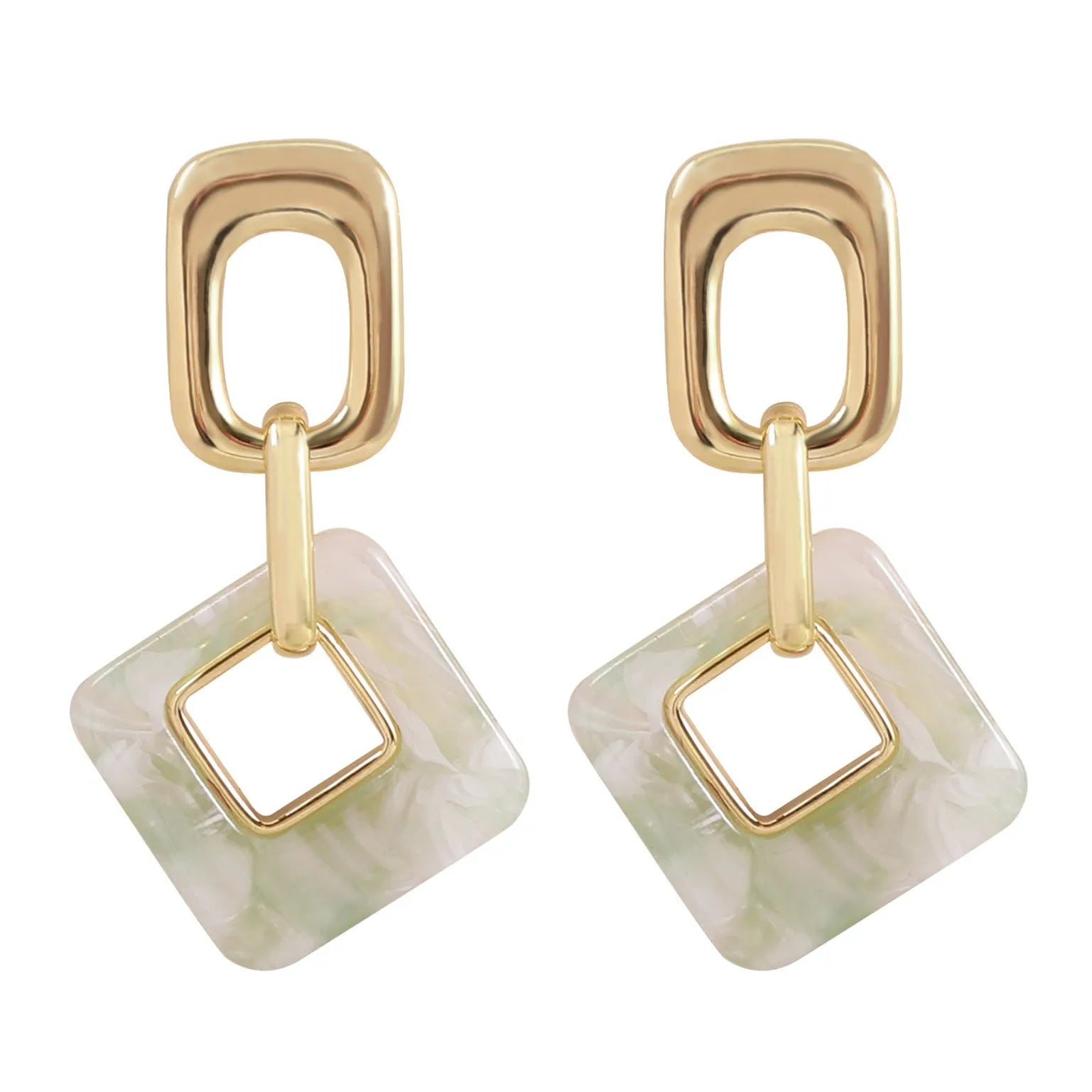 Copper hollow geometric square earrings with chamfered corners in gold or blue electroplated finish