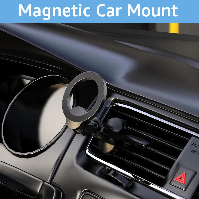 Black magnetic car air vent phone holder with O-ring bracket for mobile phones up to 6.8 inches