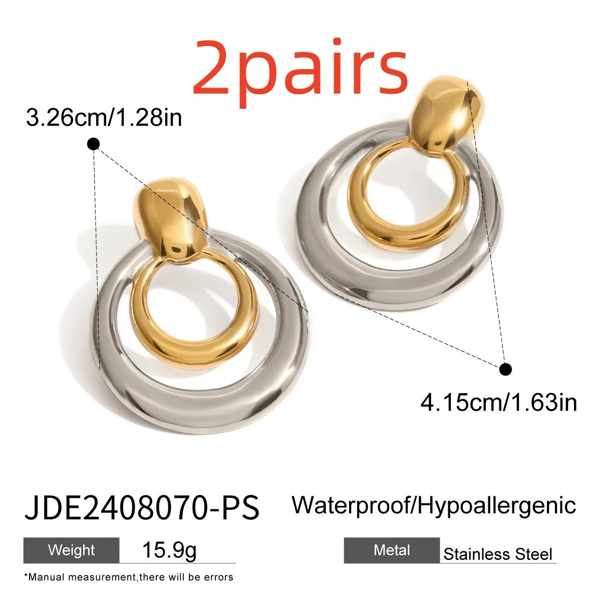 Round double-layer hollow stud earrings with 18K gold electroplated finish on titanium steel