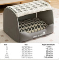 Brown bear-shaped enclosed dog kennel pet bed with removable cover on a wooden floor.