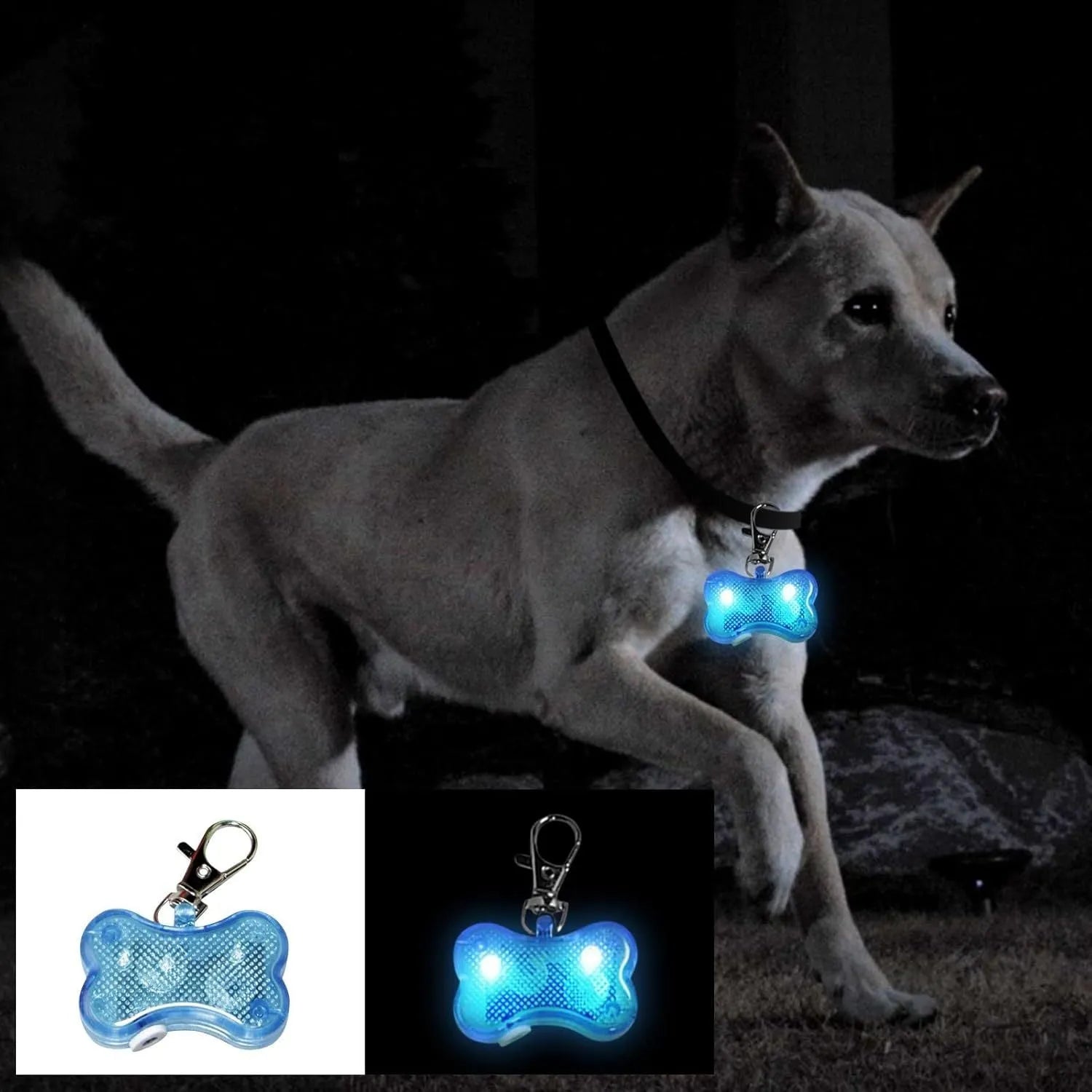 LED bone-shaped pendant for pet collars with three flash mode settings