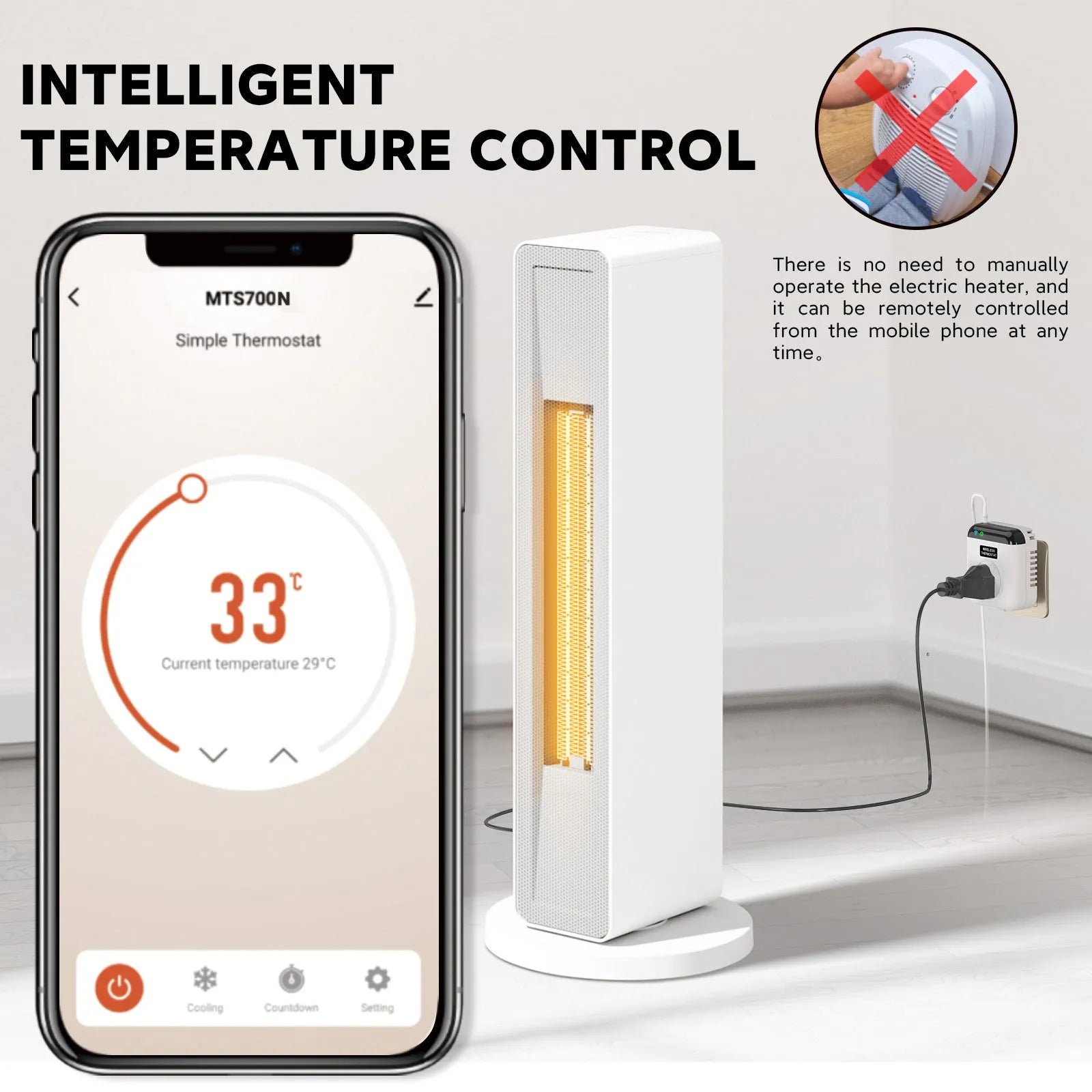 White European smart thermostatic socket with remote and voice control for heating appliances