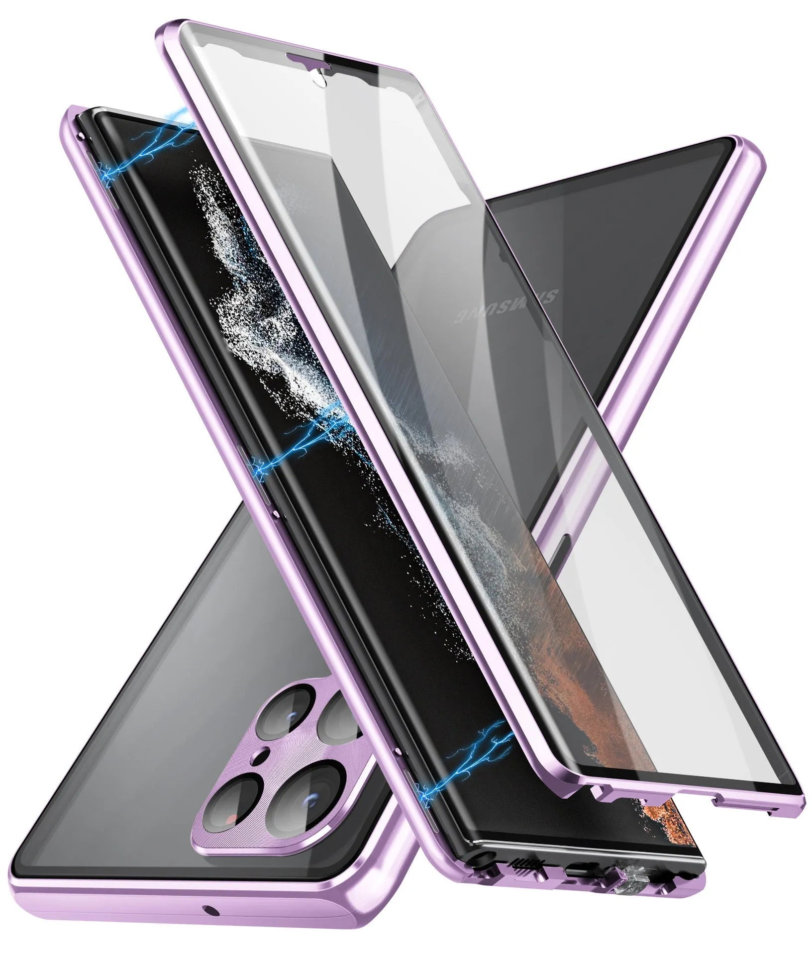 Samsung Galaxy S24 Ultra magnetic mirror phone case in metal construction showing colour options.