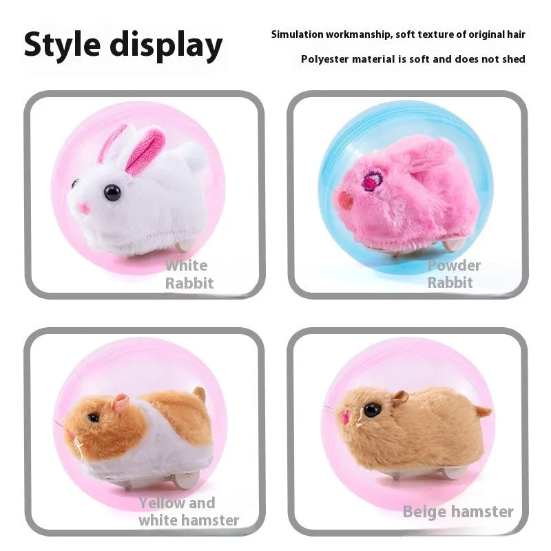 Small pet hamster rolling ball toy with transparent plastic sphere and removable plush shell.