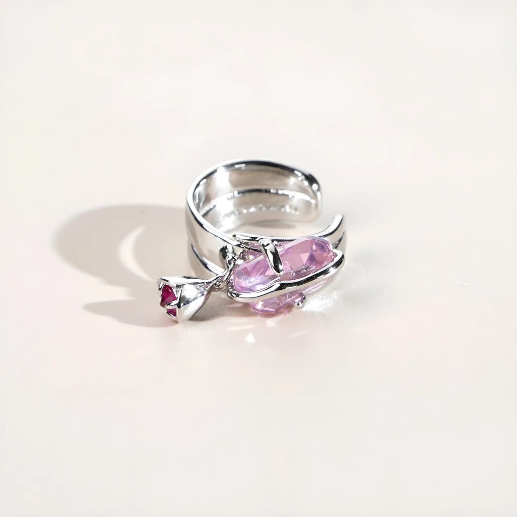 Peach blossom crystal clip-on earrings without pierced ears in opal colour with platinum and gold plating