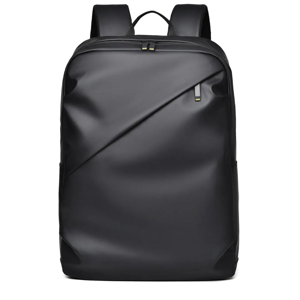 Large waterproof backpack in black, blue, or grey with PU leather construction and computer compartment