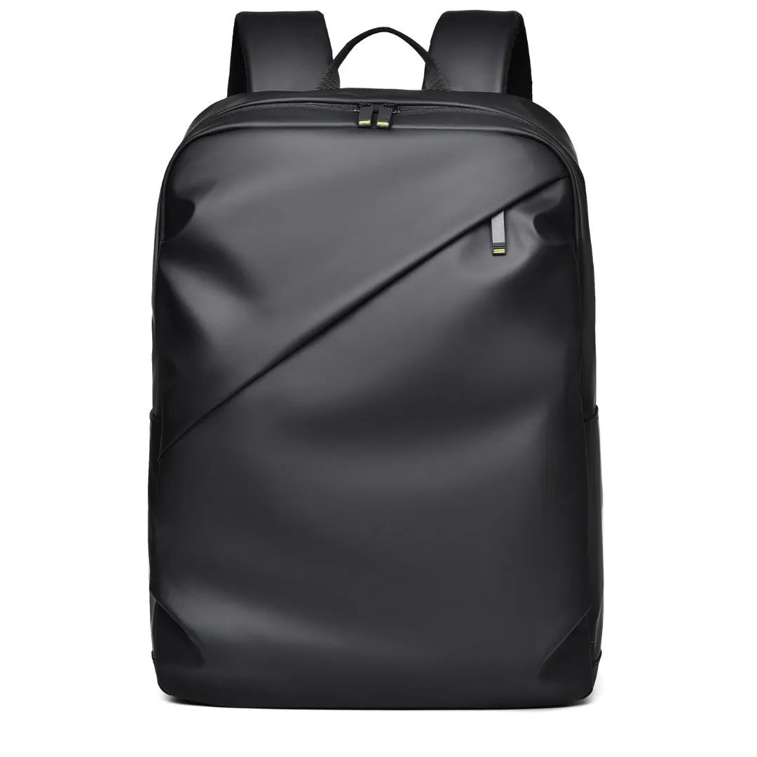 Large waterproof backpack in black, blue, or grey with PU leather construction and computer compartment