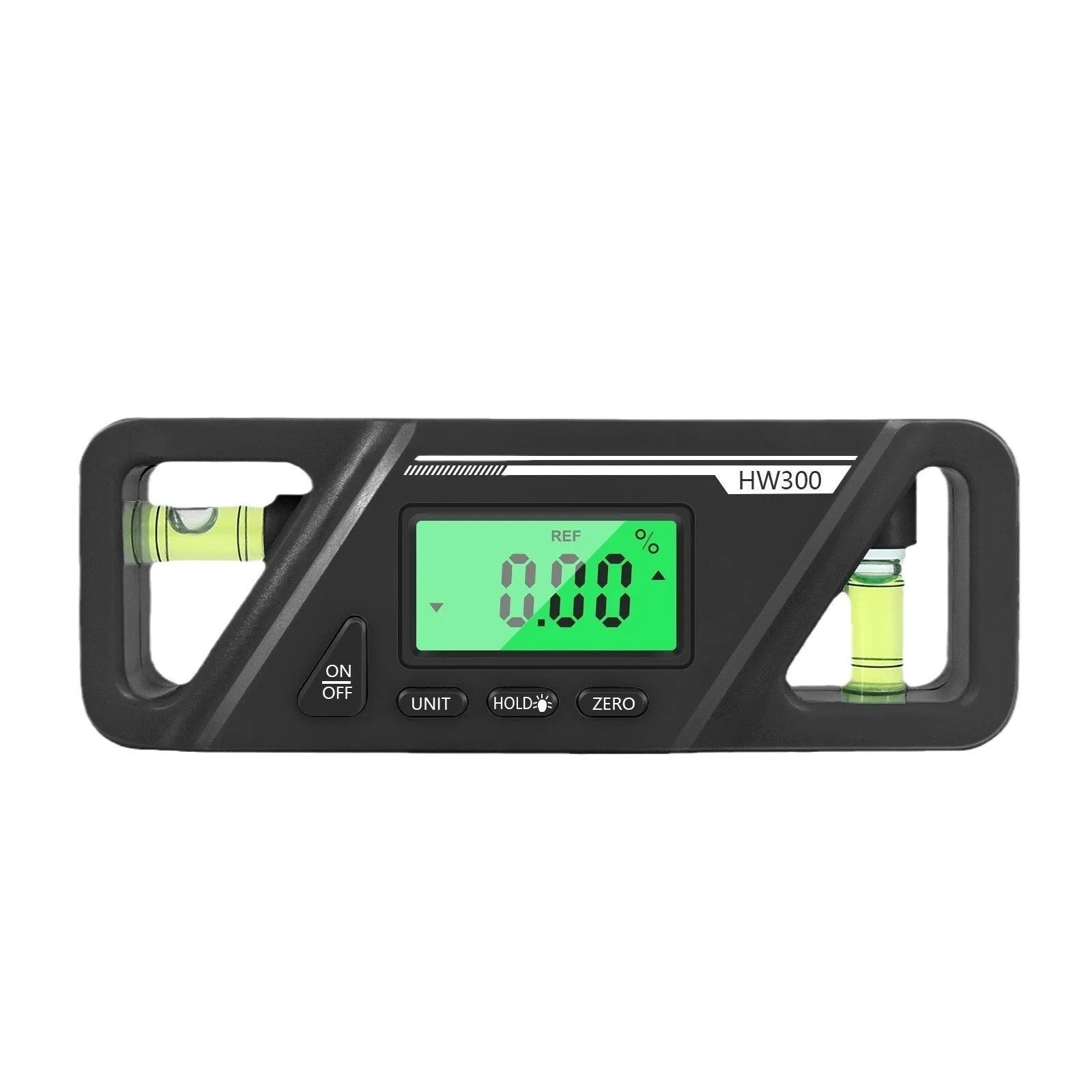 Digital magnetic inclinometer level meter on a metal surface showing angle reading on display.